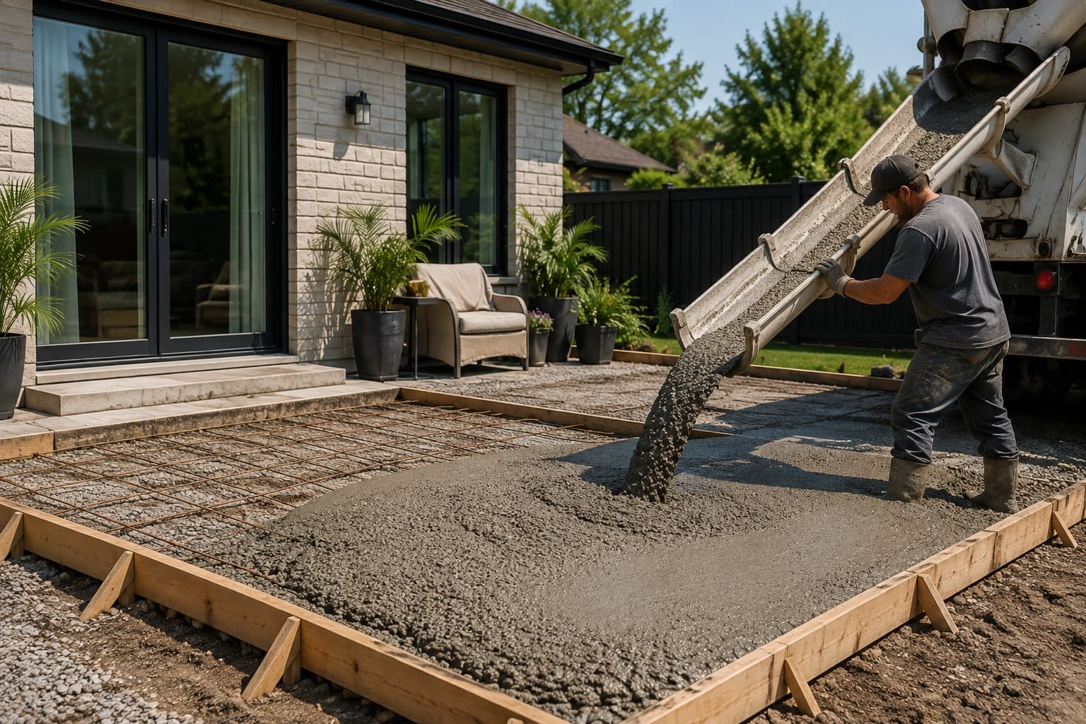 Coulée de béton pour une terrasse résidentielle extérieure