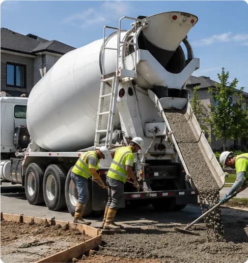 Livraison de béton sur un chantier résidentiel